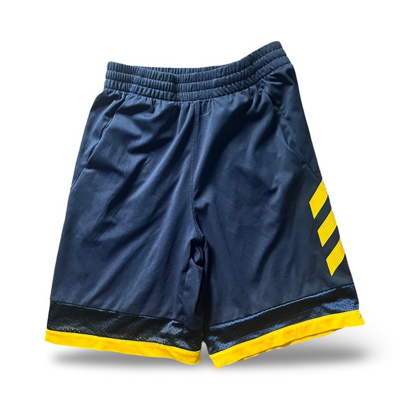 Adidas Navy Blue Yellow Stripe Boys' Basketball Soccer Shorts Size 10/12 - Picture 1 of 8
